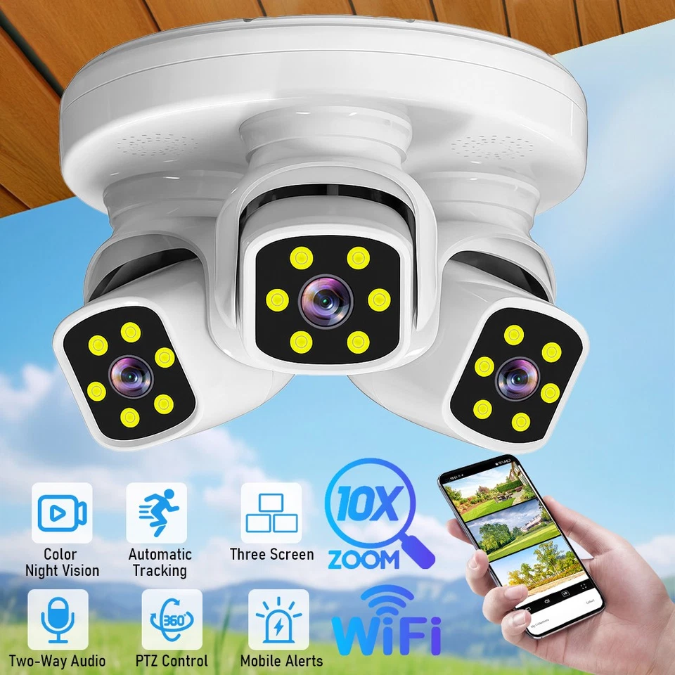 Sistema de cámara de seguridad para el hogar exterior WiFi inalámbrico con batería de 3 lentes panorámica/inclinable Foto 3 de 4