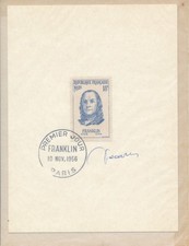 France 1956 N° 1085 Benjamin Franklin 1er jour signé graveur Decaris