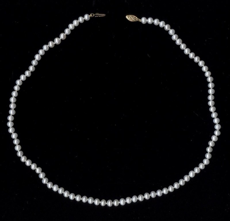 New 14K 15.68 Gram Solid Yellow Gold 18" 5mm White Pearl Strand Necklace Jb