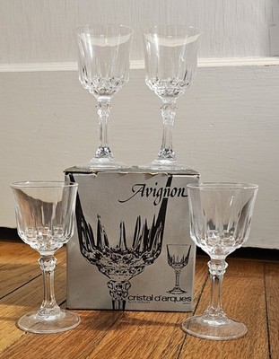 4 NEW VINTAGE Cristal D'Arques France Crystal Avignon Pattern 4-1/4  Glasses NIB