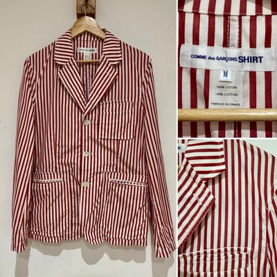 Seltenes CDG Comme Des Garcons SHIRT Herren Candy Stripe Rot & Weiß Blazer Jacke M