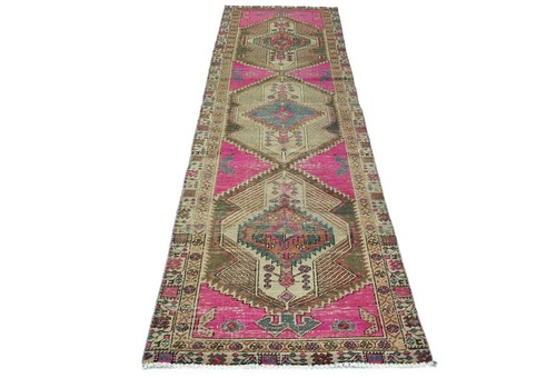 Geometric Tribal Antique Muted 3X10 Vintage Oriental Runner Rug Hallway Carpet - Picture 11 of 12