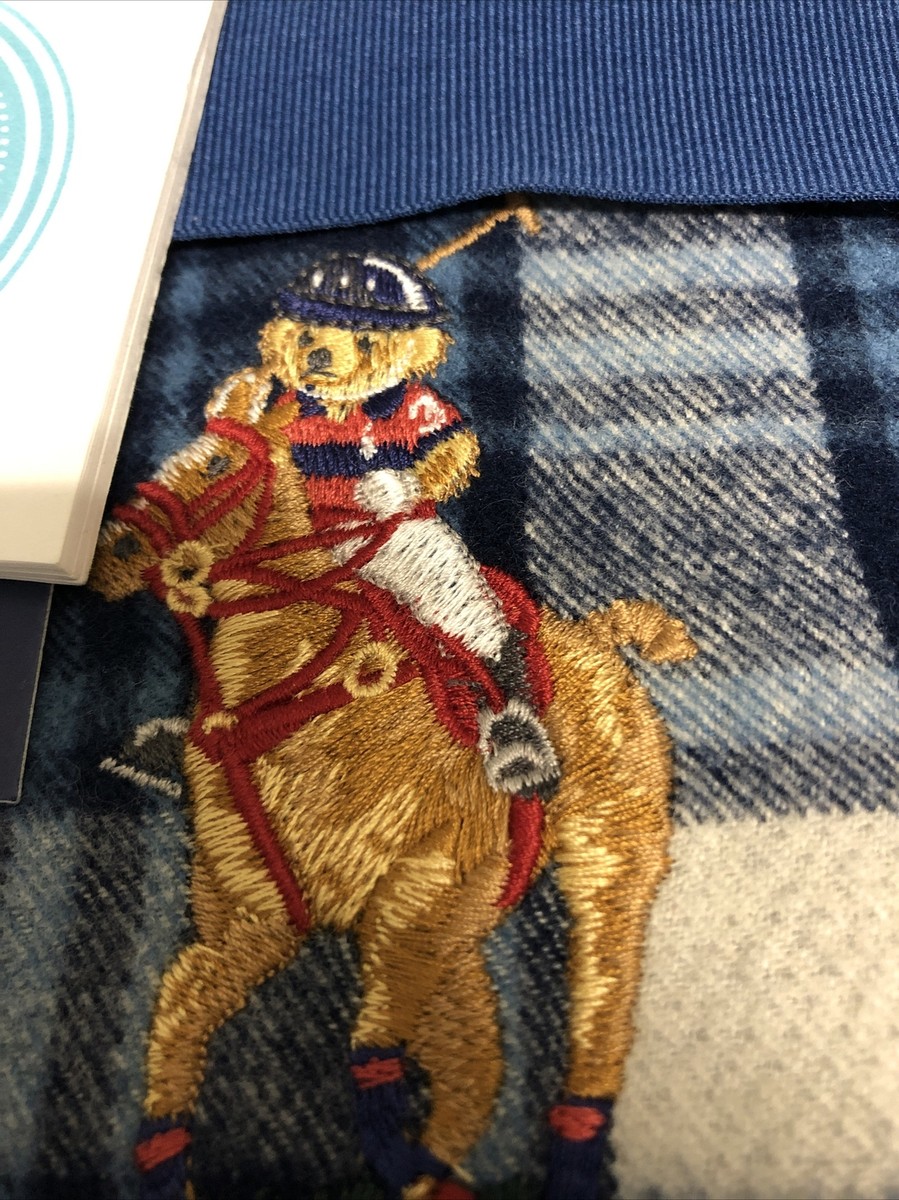 Ralph Lauren ネイビー チェック毛布 Ralph Lauren PUTNAM PLAID Indigo Blue Polo COTTON Throw