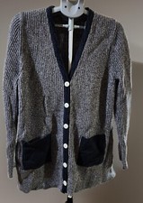 L.L Bean Women's Coastal Cotton Sweater, Cardigan Size XL Gray With Blk Accents