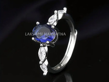 Marquise  Oval Cut Simulated Blue Tanzanite Engagement Ring 925 Sterling Silver