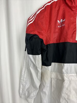 Adidas Mens XL 1/4 Zip Windbreaker Hood Color Blocked Faded Red