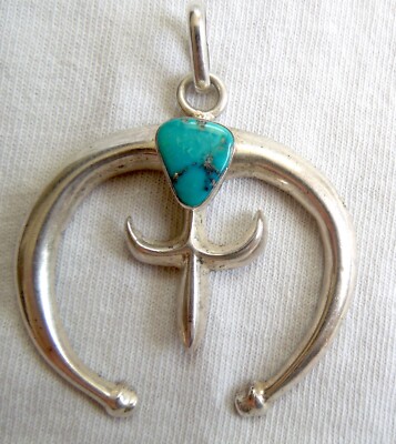 Vintage STERLING NAJA *Turquoise Navajo Pendant Sandcast * 17.5 Grams*FREE SHIP