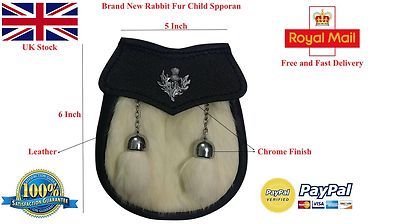 Junge halb Kleid weiß Kuhfell Kilt Sporran mit Distel Emblem & Kettengürtel 10