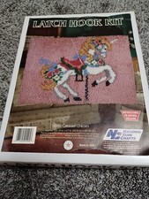 Vintage National Yarn Crafts Latch Hook Kit  Carousel Unicorn  Horse R886 20x27"