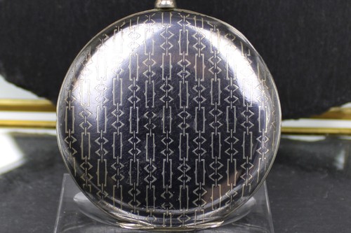 Niello Taschenuhr Art Déco, 800er Silber, um 1920 - Bild 5 von 13
