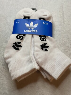 Mens Adidas Quarter Socks 6-Pair Shoe Sz 6-12 White Athletic