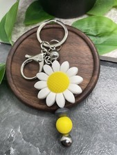 4" Silver-Tone Silicone Beaded Charm Keychain New Free Ship A3906