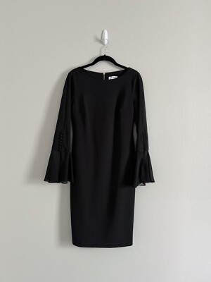 Calvin Klein Black Sheath Dress Flare Sleeve Size 6 Excellent Condition |  eBay