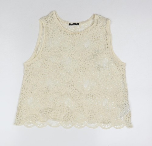 Zara Damen Basic Tank Elfenbein Polyamid Größe M Rundhals