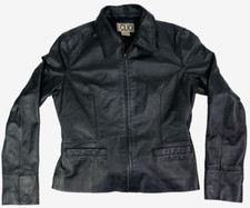Vintage Clio Leather Jacket Womens Bomber Coat Size 12 Black Full Zip