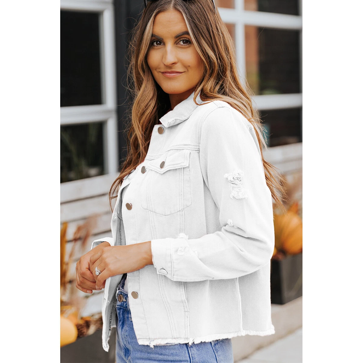 Distressed white hotsell denim jacket