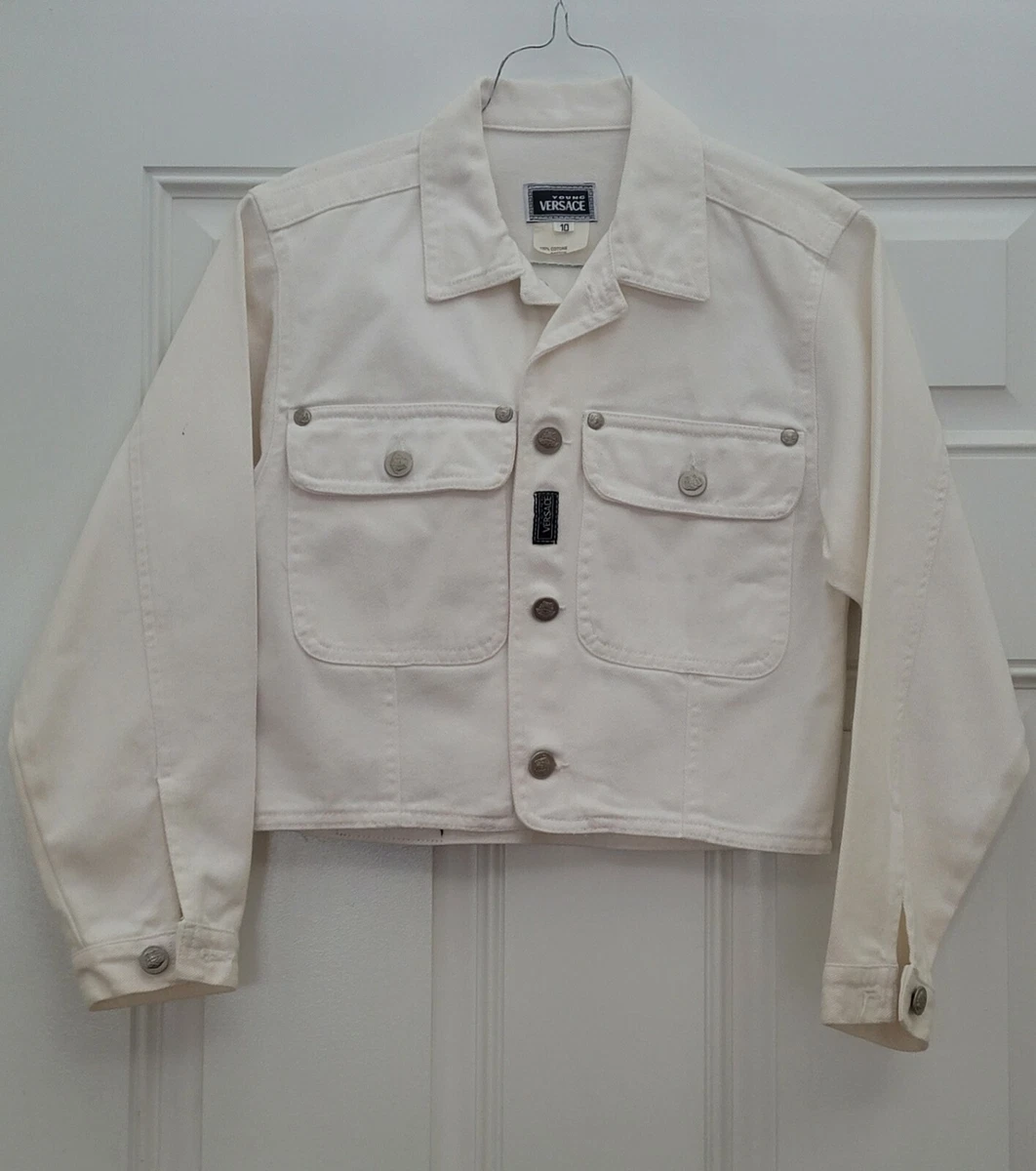 Young Versace White Denim Logo Jacket Size 10 Made in Italy Youth