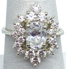 Sterling Silver / 925 Cubic Zirconia Halo Cocktail Ring Size 7