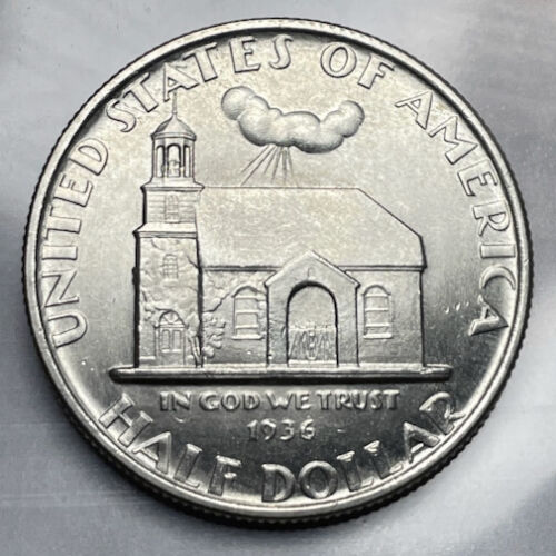 1936 50C Delaware Silver Commemorative Half Dollar GEM BU - Afbeelding 1 van 4