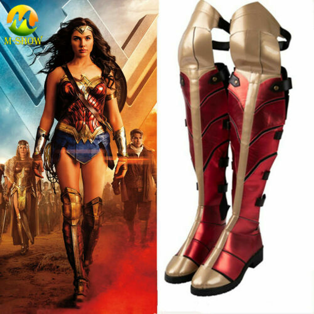 Halloween Fancy Boots Wonder Woman Cosplay Costume Shoes Adult Women Red  Boots