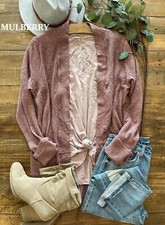 Soft Waffle Knit Cardigan w/ Thumbholes  Slouchy Pockets