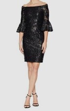 $395 Adrianna Papell Women's Black Sequin Off-Shoulder Sheath Dress Size 2
