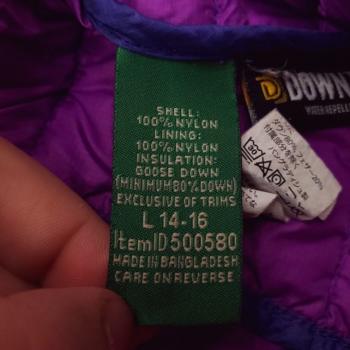 LL Bean Jacket Girls Large Purple Down Puffer Coat 650 Fill Packable Lightweight - Picture 9 of 19