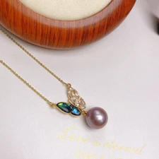 Natural 11-12mm purple south sea Pearl  pendant Necklace 