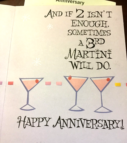 Fun ANNIVERSARY Card for FRIENDS "A 3rd Martini will do, Happy Anniversary" 78T - Picture 2 of 3