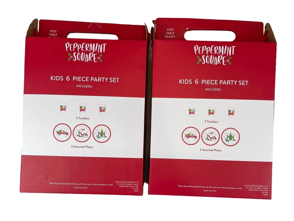 NWT Peppermint Square Melamine Plates & Cups 12 Pc Set Christmas Holiday - Image 4 of 4