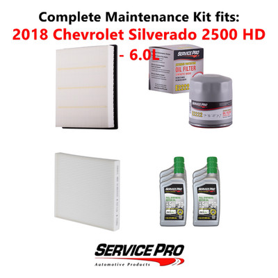 2018 Chevrolet Silverado 2500 HD 6.0L Air, Oil & Cabin Filter Kit (5W-30)