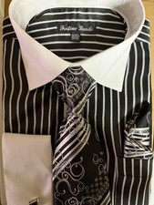Men's Fashion French cuff Dress shirt with Tie  Hanky FL631-A