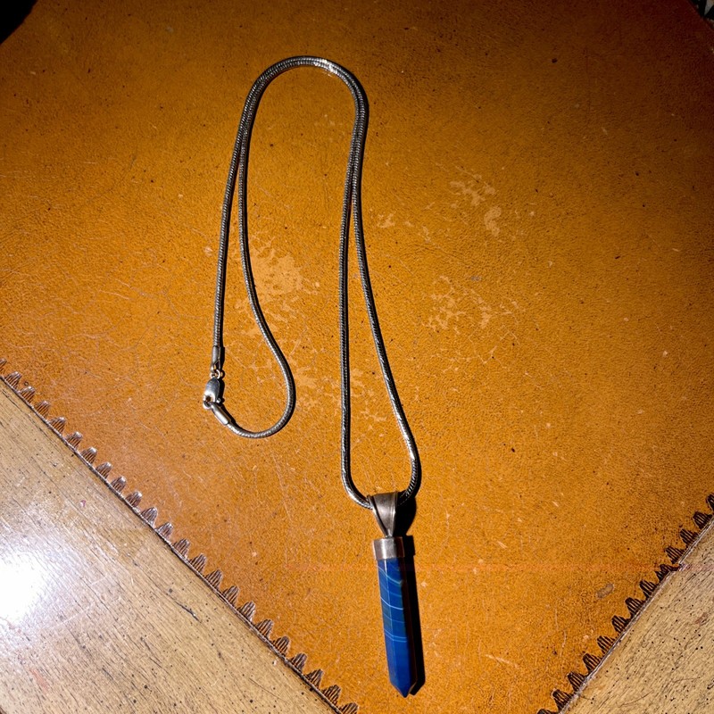 Vintage Lapis Pendant W/ Sterling Silver Bail & 925 Silver 24” Chain.
