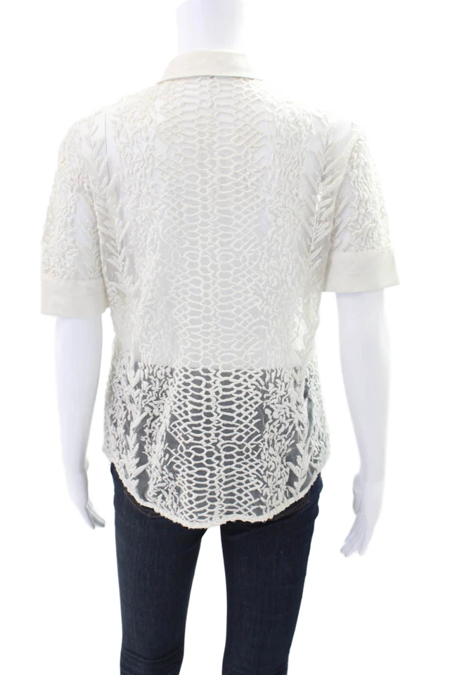 Allsaints Women's Short Sleeves Button Up Sheer Blouse White Size 4 - Image 3 of 4