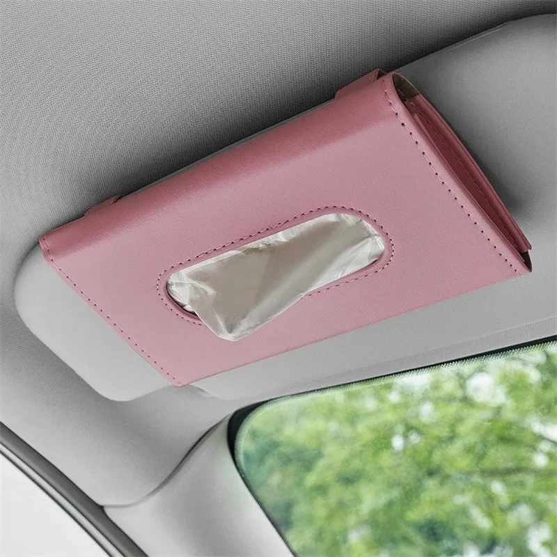Sun Visor Car Tissue Holder PU Leather Box Mask Holder Universal Car Accessories - Image 2 of 4
