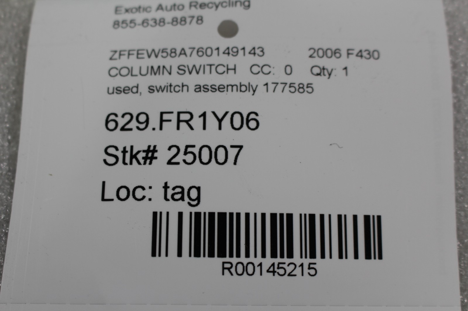 Ferrari F430, 360, Column Switch, Used, P/N 177585