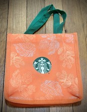 Starbucks Canvas Tote Bag Orange Autumn Leaves Mermaid Logo 7.5" x 7.5" x 4"