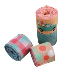 4Roll Easter Wired Edge Ribbons - 6.3cm/2.48'' Colorful Flower Striped