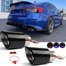 2.5 Inlet Carbon Fiber Exhaust Tip Muffler Led Light For Honda Civic 11th Gen