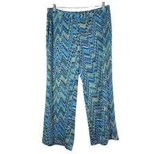 Counterparts Wide Leg Stretchy Pants Blue Size XL Geo Design Pull On Casual Work