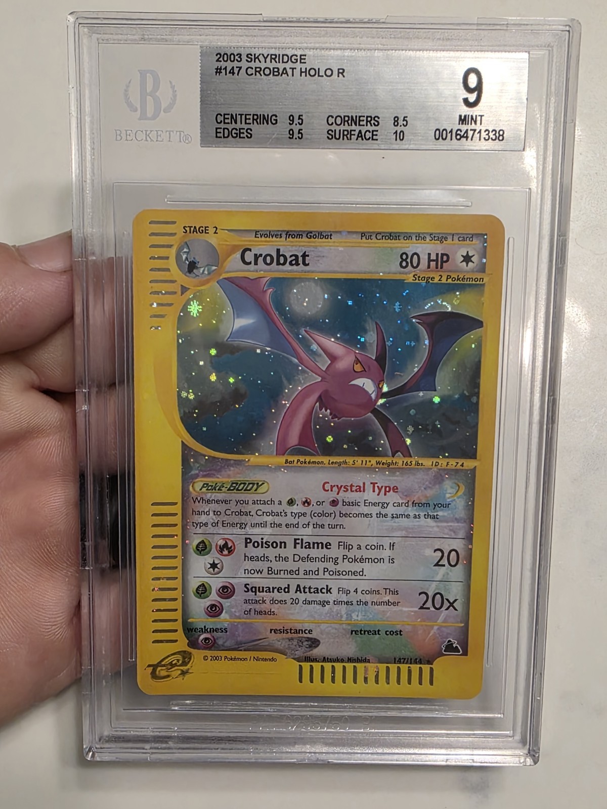 Pokemon Crobat Skyridge Crystal Holo Secret Rare #147 BGS 9 Mint