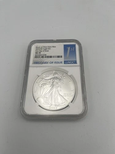 2025-W American Silver Eagle MS70 NGC First Day of Issue West Point