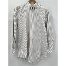 Ralph Lauren Yarmouth Mens 16-33 Striped Button Down Shirt Cotton White Burgundy