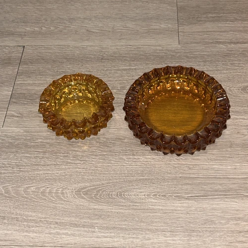 2 Fenton Hobnail Amber Glass Stacking Ashtrays Trinket Bowls Candle Holders
