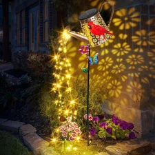 Solar Lights Outdoor Decorative, 39.4'' Metal Watering Can Cardinal-Red 