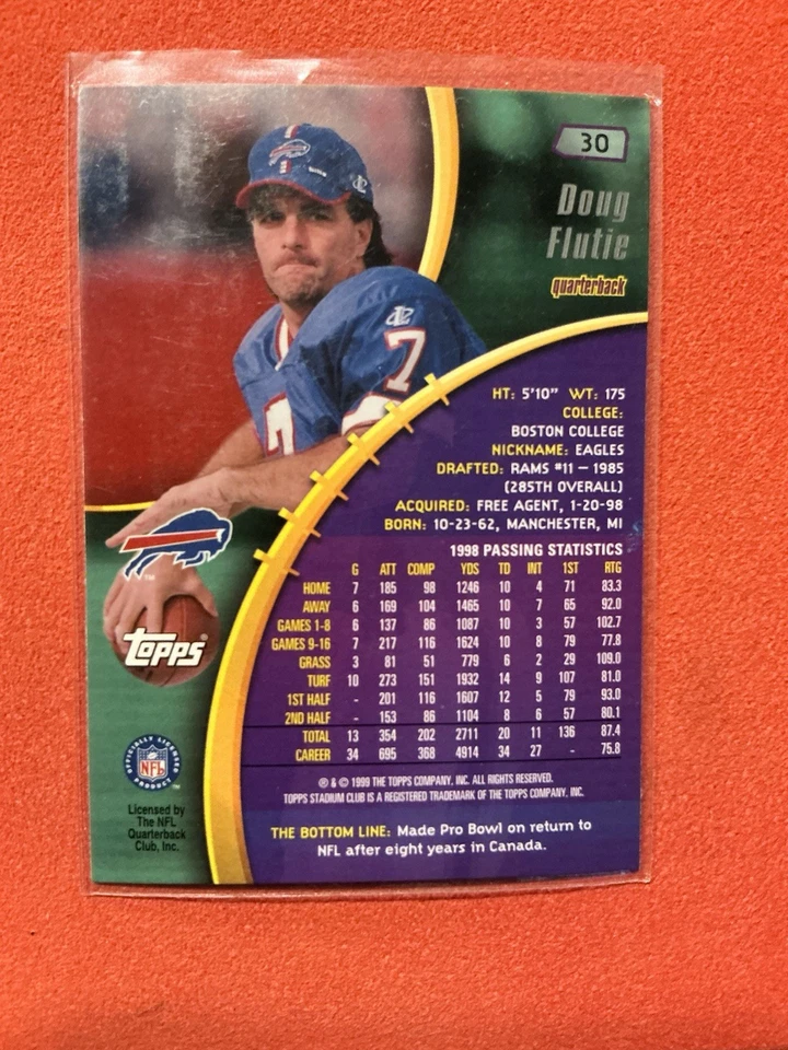 1999 Stadium Club Doug Flutie #30 Buffalo Bills🔥🔥🔥🔥🔥🔥🔥🔥🔥🔥🔥🔥🔥🔥🔥 - Image 2 of 2
