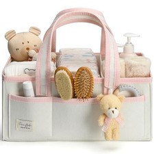 Baby Diaper Caddy Organizer with Handle, Baby Shower Gifts X-Large Ivory Pink