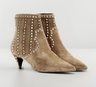 SAINT LAURENT⚡️"Cat 50" tan suede studded kitten heel ankle zip  booties 37/7US — photo 1