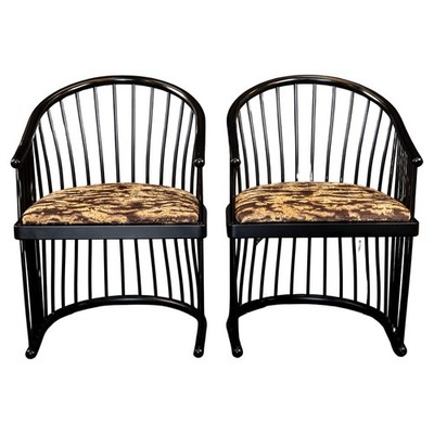 Jack Lenor Larsen Black Lacquer Cage Mid-Century Hollywood Armchairs, a Pair