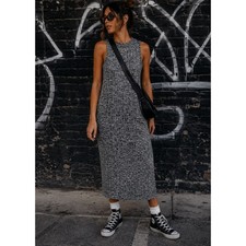 Love Fire Womens Small Dress Grey Marled Ribbed Mock Neck Sleeveless Midi Sheath